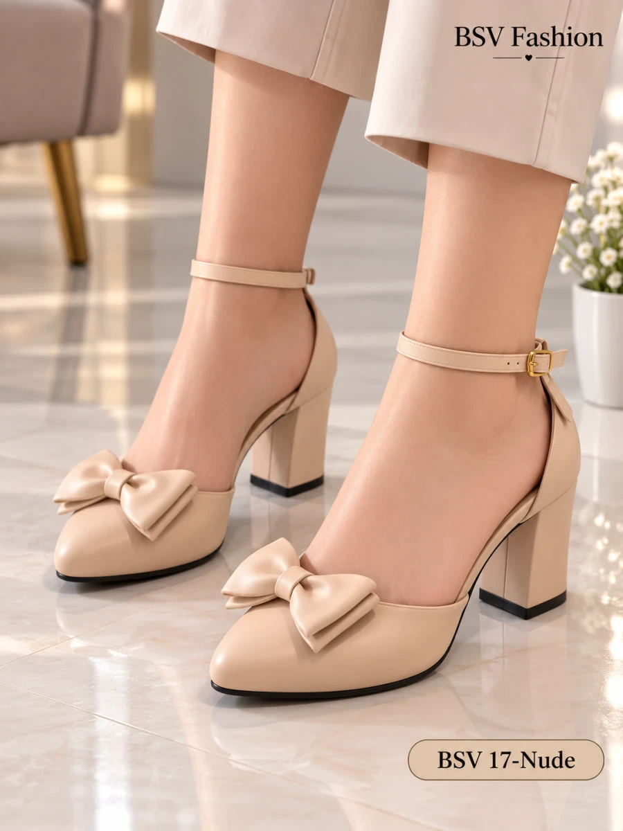 BSV-17 Women’s Stylish Bow Block Heel Shoe – Elegant & Trendy Design