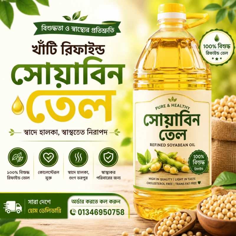 খাঁটি রিফাইন্ড সয়াবিন তেল 1ltr – সুস্থ পরিবারের প্রতিদিনের পছন্দ