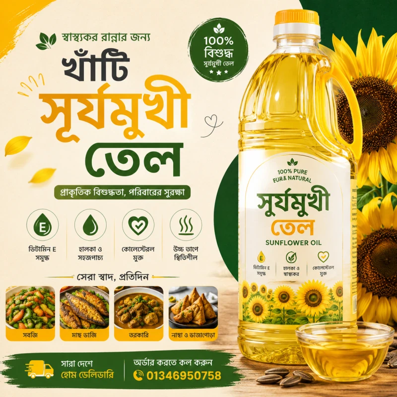 খাঁটি সূর্যমুখী তেল 1ltr – স্বাস্থ্যকর জীবনের স্মার্ট পছন্দ