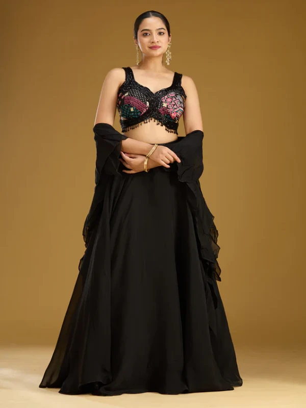 Black Cutdana Net Readymade Lehenga
