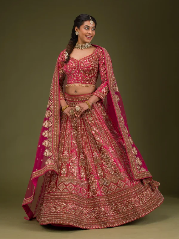 Rani Pink Zariwork Velvet Readymade Lehenga